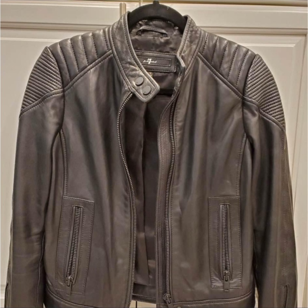7 For All Mankind Black Genuine Leather Jacket - Small